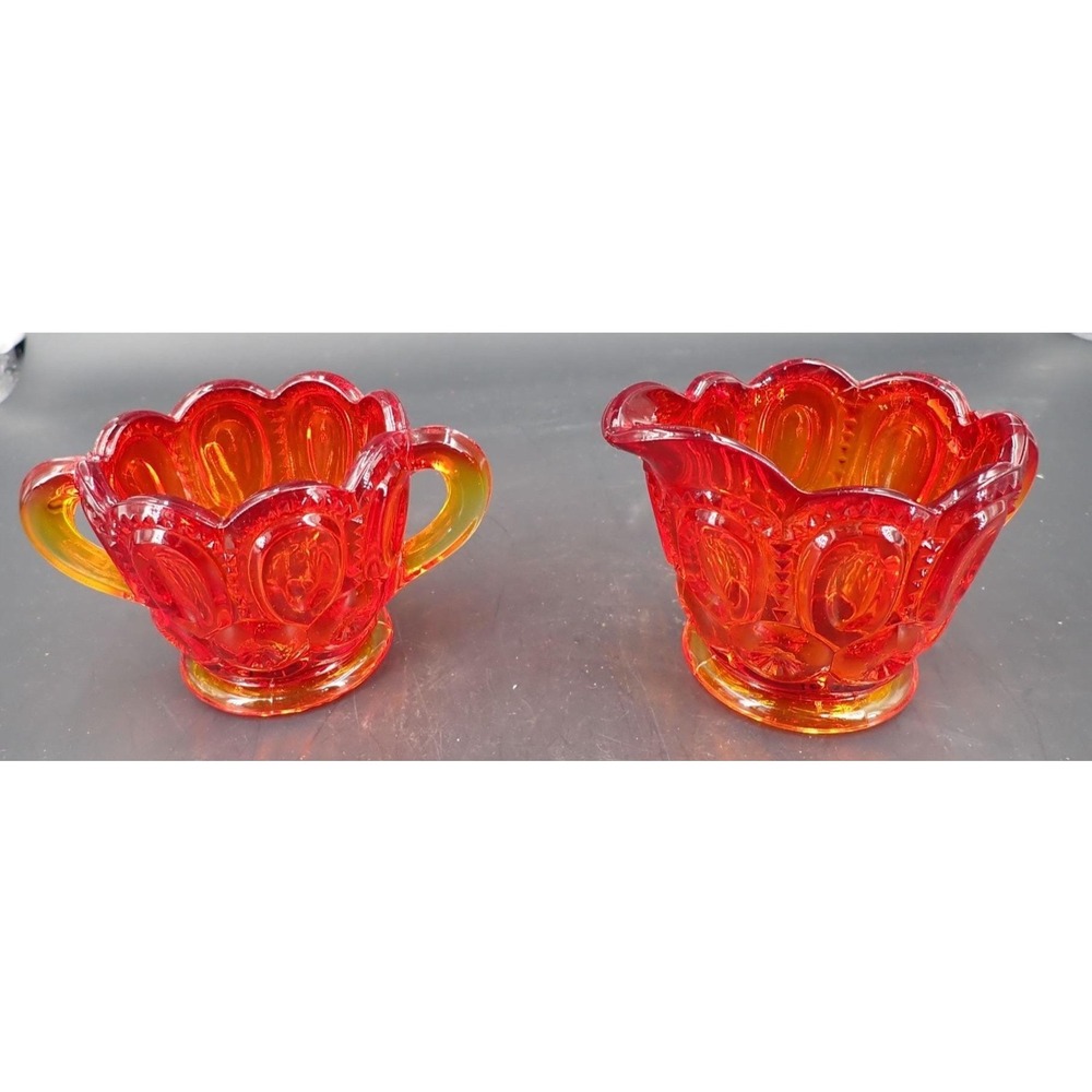 Vintage Amberina Cream Sugar Depression Glass Glows